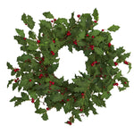 Nearly Natural 24`` Holly Berry Artificial Wreath