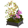 Nearly Natural 1901 20" Artificial White & Pink Mixed Orchid Arrangement in Decorative Tray