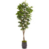 Nearly Natural 9673 88" Artificial Green Fig Tree in Ribbed Metal Planter