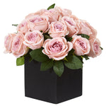 Nearly Natural 11`` Rose Artificial Arrangement in Black Vase