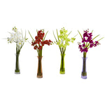 Nearly Natural 4823-S4 18" Artificial Mini Phal with Colored Vase, Multicolor, Set of 4