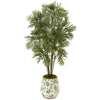 Nearly Natural T1135 52" Artificial Green Parlor Palm Tree in Floral Print Planter