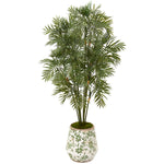 Nearly Natural T1135 52" Artificial Green Parlor Palm Tree in Floral Print Planter