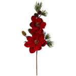 Nearly Natural 2225-S2 36" Artificial Red Magnolia & Pine Flower, Set of 2