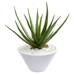 Nearly Natural 9061 17" Artificial Green Aloe Plant in White Bowl Planter