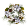 Nearly Natural W1318 24`` Silver Poinsettia, Artificial Christmas Wreath