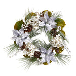 Nearly Natural W1318 24`` Silver Poinsettia, Artificial Christmas Wreath