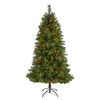 Nearly Natural 6` Aberdeen Spruce Artificial Christmas Tree with 350 Clear LED Lights, Pine Cones and Red Berries