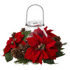 Nearly Natural 4875 8.75" Artificial Red Poinsettia Pine & Pine Cone Candelabrum