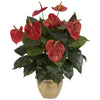 Nearly Natural 6665 22.5" Artficial Green Anthurium with Ceramic Vase Silk Plant