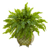 Nearly Natural 8739 18" Artificial Green Fern Plant in Metal Planter