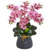 Nearly Natural Phalaenopsis Orchid Artificial Arrangement in Stoneware Vase
