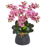Nearly Natural Phalaenopsis Orchid Artificial Arrangement in Stoneware Vase