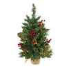 Nearly Natural 2` Pine, Pinecone and Berries Artificial Christmas Tree with 35 LED Lights and 86 Bendable Branches