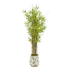 Nearly Natural 9823 64" Artificial Green Grass Bamboo Plant in Floral Print Planter