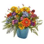 Nearly Natural 1550 Artificial Mixed Floral Arrangement in Blue Vase