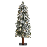Nearly Natural 3` Flocked Grand Alpine Artificial Christmas Tree with 50 Clear Lights and 193 Bendable Branches on Natural Trunk