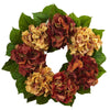Nearly Natural 4898 24" Artificial Orange & Burgundy Autumn Hydrangea Wreath