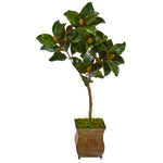 Nearly Natural 9694 42" Artificial Green & Yellow Magnolia Leaf Tree in Decorative Metal Planter