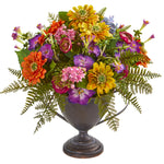 Nearly Natural 1891 16" Artificial Mixed Floral Arrangement in Goblet, Multicolor