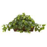 Nearly Natural 6818 15" Artificial Green Pothos with Ledge Basket