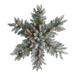 Nearly Natural W1291 30`` Pre-Lit Flocked Snowflake Artificial Dunhill Fir Wreath