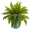 Nearly Natural 8345 14" Artificial Green Fern Plant in Light Blue Planter