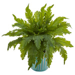 Nearly Natural 8345 14" Artificial Green Fern Plant in Light Blue Planter