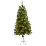 Nearly Natural 4` Green Valley Pine Artificial Christmas Tree with 100 Warm White LED Lights and 201 Bendable Branches