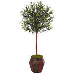 Nearly Natural 5861 4.5' Artificial Green Olive Topiary Tree in Weave Panel Planter