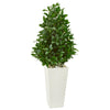 Nearly Natural 9364 4' Artificial Green Bay Leaf Cone Topiary Tree in White Tower Planter, UV Resistant (Indoor/Outdoor)