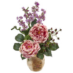 Nearly Natural Large Rose and Dancing Daisy in Wooden Pot