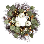 Nearly Natural W1252  22`` Autumn Green Pumpkin, Cotton Artificial Fall Wreath