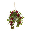 Nearly Natural 3.5` Poinsettia and Variegated Holly Artificial Plant in Hanging Metal Bucket (Real Touch)