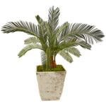 Nearly Natural 9624 31" Artificial Green Cycas Plant in White Planter