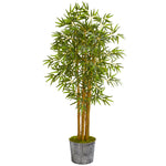 Nearly Natural T1015 5' Artificial Green Bamboo Tree in Black Embossed Tin Planter