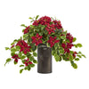 Nearly Natural 21`` Poinsettia and Variegated Holly Artificial Plant in Decorative Planter (Real Touch)