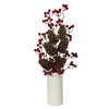 Nearly Natural 23``Pinecone and Berries Artificial Arrangement in White Vase