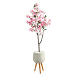 Nearly Natural T2528 63`` Cherry Blossom Artificial Tree in White Planter