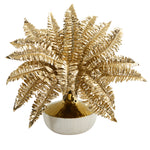 Nearly Natural P1101 13" Artificial Golden Boston Fern Plant in Gold & Cream Elegant Vase