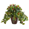 Nearly Natural 8172 19" Artificial Green Strawberry Plant in Decorative Planter