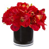 Nearly Natural Amaryllis Artificial Arrangement in Glossy Cylinder