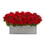 Nearly Natural 18`` Geranium Artificial Plant in Stone Planter UV Resistant (Indoor/Outdoor)