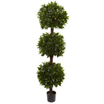 Nearly Natural 5399 6.5' Artificial Green Sweet Bay Triple Ball Topiary Tree