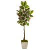 Nearly Natural 9672 69" Artificial Green Real Touch Variegated Rubber Leaf Tree in Country White Planter