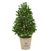 Nearly Natural 9363 39" Artificial Green Bay Leaf Cone Topiary Tree in Farmhouse Planter