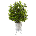 Nearly Natural 6882 28" Artificial Green Boxwood with Metal Planter