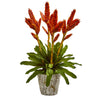 Nearly Natural 1706 27" Artificial Green & Red Tropical Bromeliad Arrangement in Weathered Planter