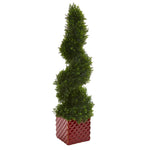 Nearly Natural 5799 26" Artificial Green Cedar Spiral Topiary Tree in Red Ceramic Cube