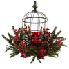 Nearly Natural 4814 15" Artificial Green & Red Pine Berry Birdhouse Candelabrum